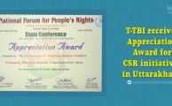 Technopark TBI receives Appreciation Award for CSR initiatives in Uttarakhand